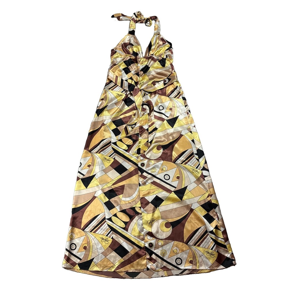 VTG Y2K Baby Phat Babydoll Halter Maxi Dress Juniors 11 Psychedelic 70s Revival - Picture 15 of 16